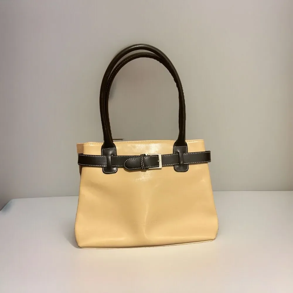 Tiffany & Fred Handbag Made in France Tan Black All Leather